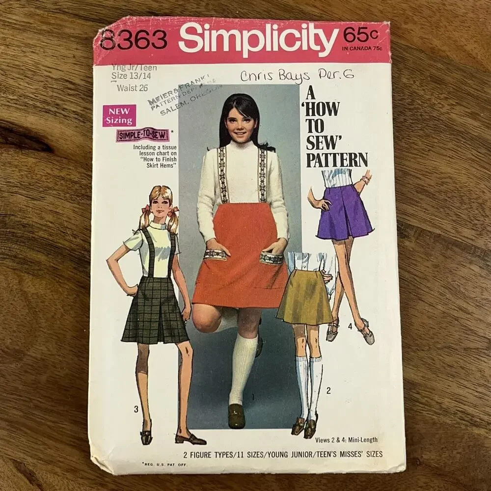 Vintage 60's Simplicity Pattern 8363 Skirt & Suspenders Juniors Miss Size 13